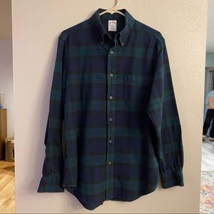Mens Brooks Brothers long sleeved button down, blue/green plaid, size M